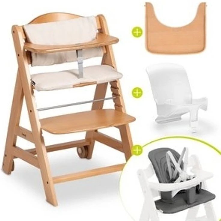 Hauck Hochstuhl Beta Plus Natural, Kinderhochstuhl mit Essbrett, Sitzauflage, Baby-Sitz, Sitzpad & Rollen – Bild 6