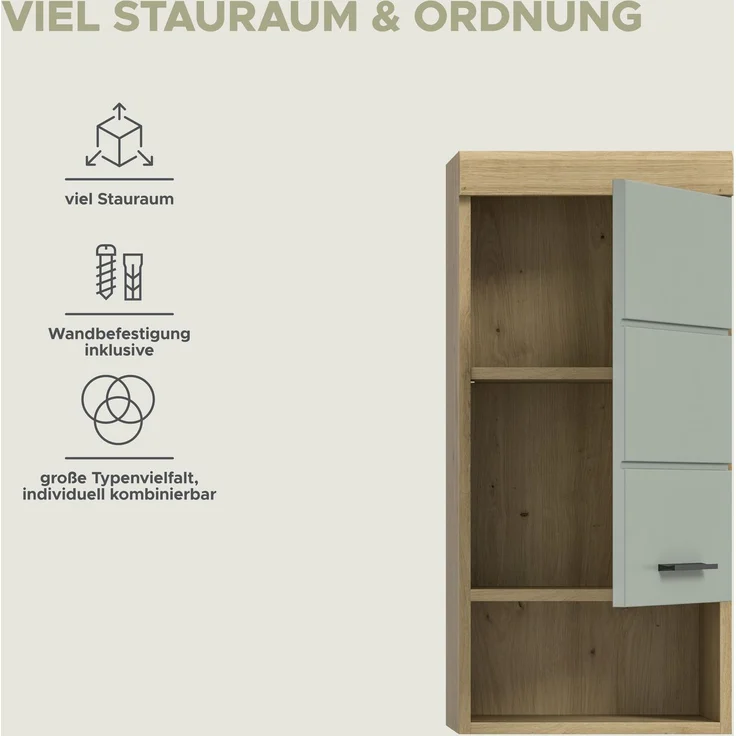 Xonox Scout Hängeschrank (B/H/T: 37x79x24 cm) in Salbei und Artisan Eiche Nachbildung – Bild 11