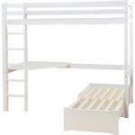 Hoppekids Hochbett ECO Dream 90x200 mit Schreibtisch & Loungesofa / Gästebett Kinderbett aus Massivholz, Sofa ausziehbar zum Gästebett