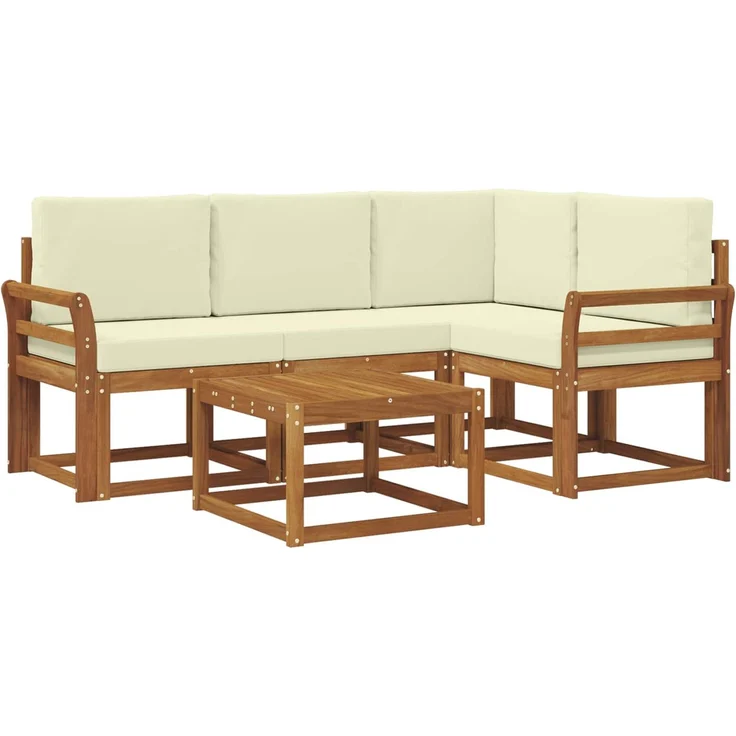 vidaXL Outdoor-Sofagarnitur mit Kissen 5 pcs Natur und Creme 3366358 – Bild 2