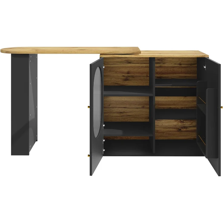 Kücheninsel Stehtisch 204x39x105cm MDF Metall Barwagen Aufbewahrung Drehtisch,Schwarz & Natur – Bild 9