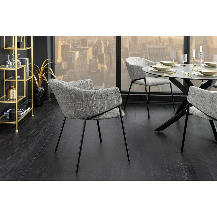 riess-ambiente Esszimmerstuhl NOBLESSE grau / schwarz - Chenille, Metallgestell, Retro, Armlehnen (Einzelartikel, 1 St), halbrunder Stuhl - ideal für Küche, Ess-, Arbeits-. Wohnzimmer & Büro – Bild 1