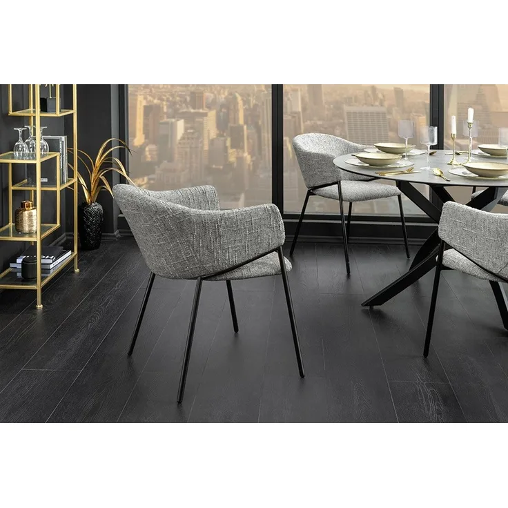 riess-ambiente Esszimmerstuhl NOBLESSE grau / schwarz - Chenille, Metallgestell, Retro, Armlehnen (Einzelartikel, 1 St), halbrunder Stuhl - ideal für Küche, Ess-, Arbeits-. Wohnzimmer & Büro