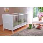 BABY Gitterbett Babybett Kinderbett mit Aloe Vera Schaumstoffmatratze Zahnschienen höhenverstellbar Weiß umbaubar zum Juniorbett