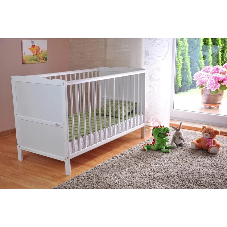 BABY Gitterbett Babybett Kinderbett mit Aloe Vera Schaumstoffmatratze Zahnschienen höhenverstellbar Weiß umbaubar zum Juniorbett