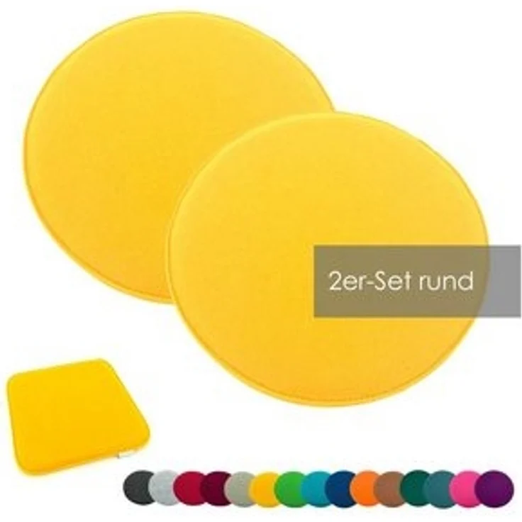 heimtexland ® Sitzkissen Set Filz Stuhlkissen Stuhlauflage Filzkissen Stuhl Polster Kissen Typ631 2er Set 35 cm Rund Senfgelb – Bild 6