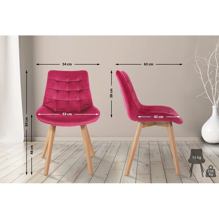 CLP 2er Set Esszimmerstühle Brook mit Samtbezug,rot – Bild 2