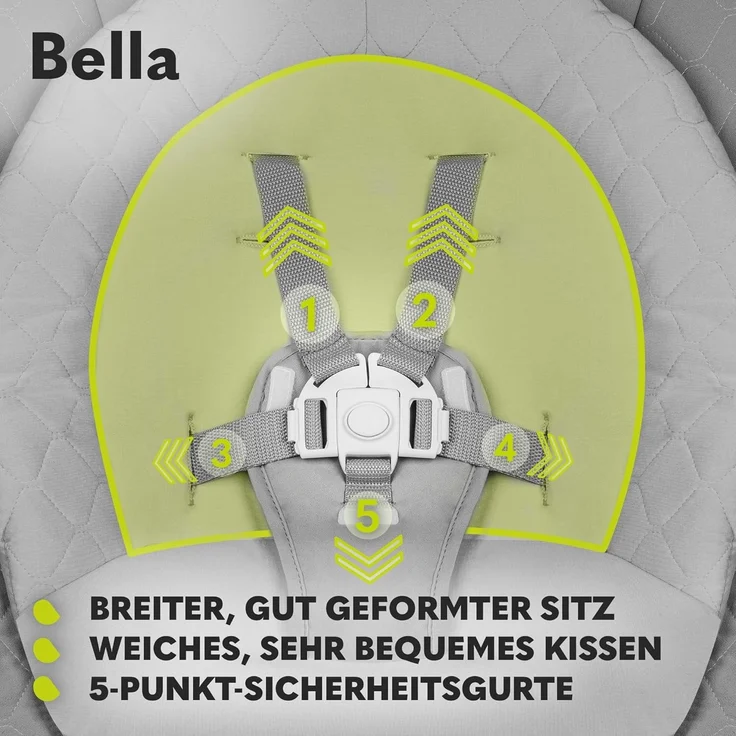 LIONELO Bella Elektrische Babywippe 360o für Babys bis 9 kg, verstellbare Rückenlehne, 5 Schaukelgeschwindigkeiten Sicherheitsgurt Erkennung von Bewegungen Anti-Rutsch – Bild 6