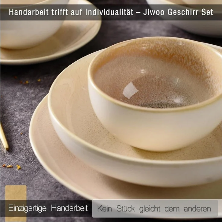 JIWOO Geschirr-Set 16er Kombiservice Teller-Set Tafelservice Schüssel-Set Speiseteller (16-tlg), 4 Personen, Keramik, Hochwertiges Geschirr set Blau Mikrowellen spülmaschinenfest – Bild 2