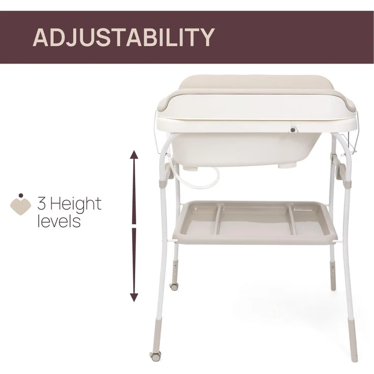 Chicco Soft Bubble Armonia Klappbare Wickelkommode, Baby Wickeltisch mit Integrierter Babywanne, 4in1 Herausnehmbare Badewanne, Platzsparendes Gestell mit Rollen, Höhenverstellbar, Beine in Holzoptik – Bild 5
