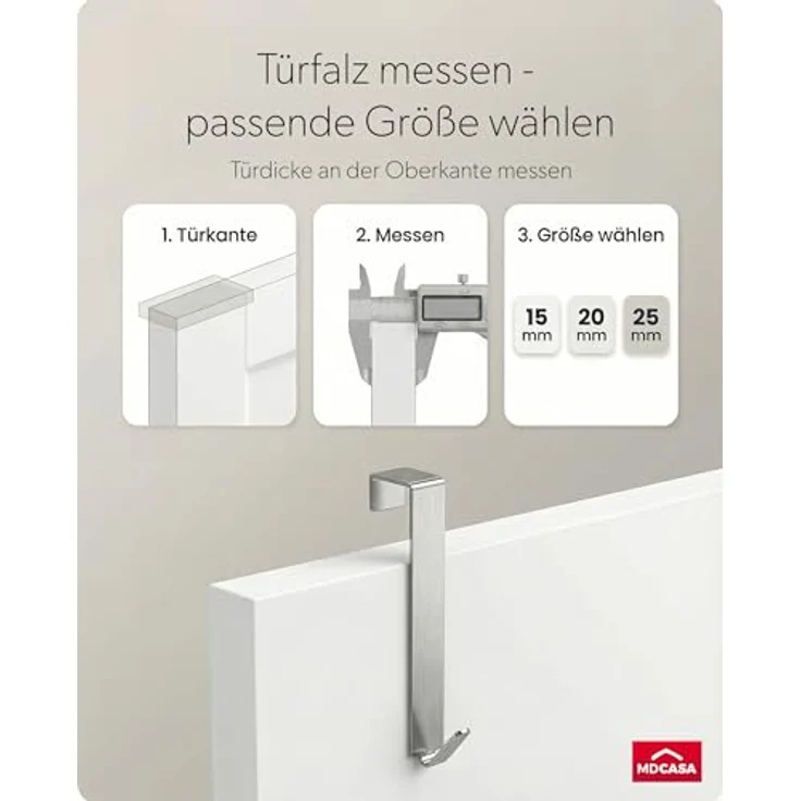 MDCASA Türhaken Türhaken bis 1,5 cm Türfalz, Innentüren mit Falz, Zimmertüren, (Set, 4 Stück), speziell für die Tür Außenseite – Bild 5