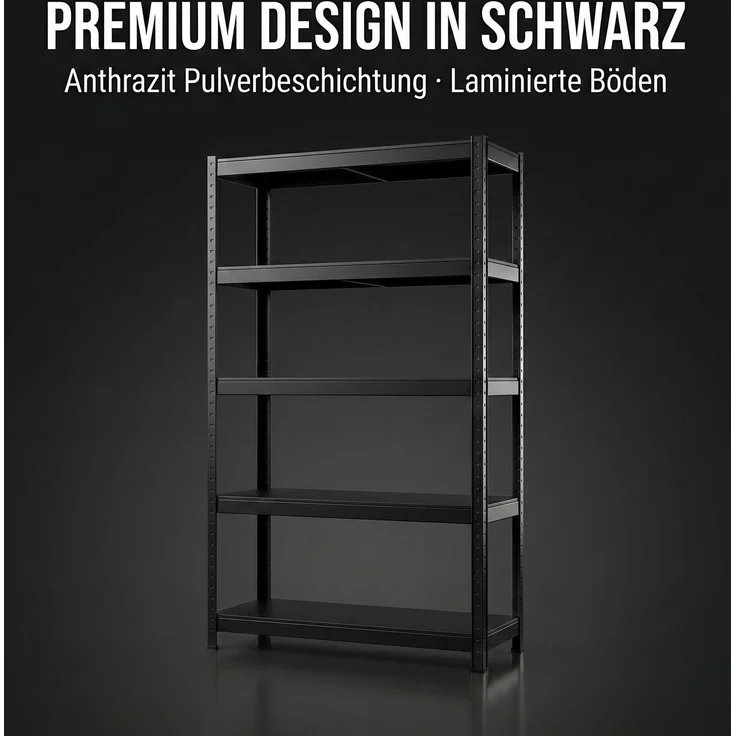 SR2B Premium Schwerlastregal Schwarz – 875 kg belastbar, wasserfest, matte laminierte Böden, 5 verstellbare Ebenen, teilbares Steckregal 180x90x40 cm – Bild 2