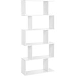 Vasagle Bookshelf, Zigzag Bookcase, Storage Rack for Living Room, Home Office, Bedroom, Divider Shelf, White LBC62WT