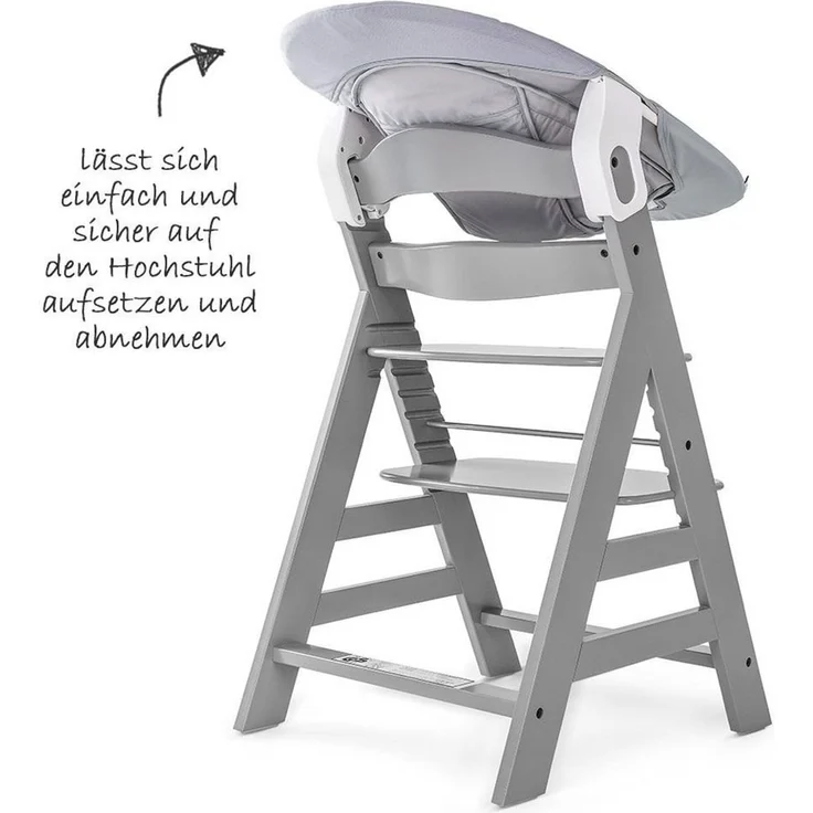 Hauck Hochstuhl Alpha Plus Grey - Newborn Set (Set, 4 St), Holz Babystuhl ab Geburt mit Aufsatz für Neugeborene höhenverstellbar – Bild 3