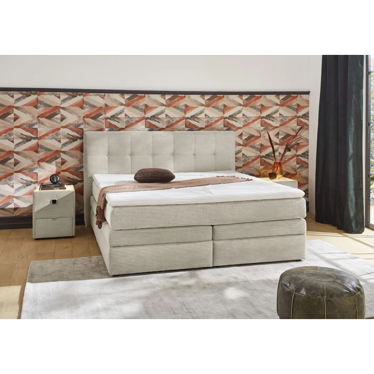 Boxspringbett 180x200 cm H3 Federkernmatratzen Bonell Topper in Cord Beige Grau – Bild 2