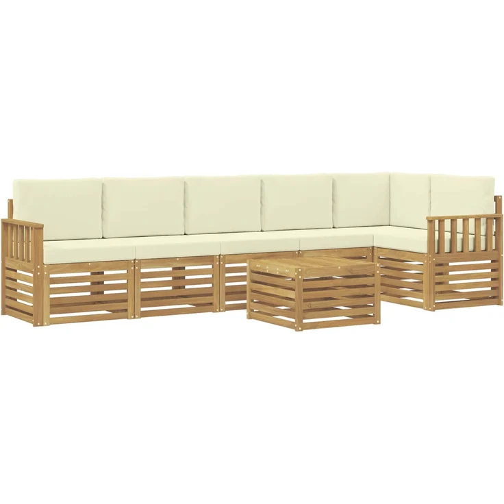 vidaXL Outdoor-Sofagarnitur 7 stk. 6-Sitzer Weiß und Creme Polyester 3391945 – Bild 2