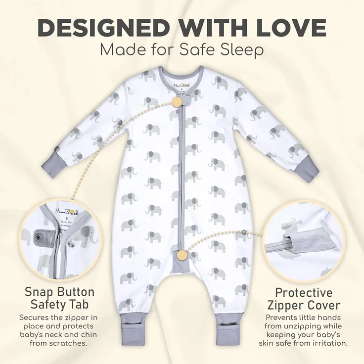 Mama Cheetah Toddler Schlafsack mit Füßen, Long Sleeve 0,5 TOG Bio-Baumwolle Baby Schlafsack mit Beinen, Wearable Decke für Wanderer w / 2-Wege-Reißverschluss, Kleinkind Decke, 6-18 M – Bild 3