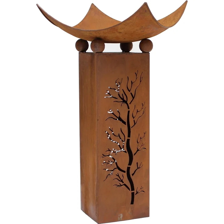 Feuerschale Säule, Metall Rostoptik, 40 x 40 x 75 cm – Bild 2