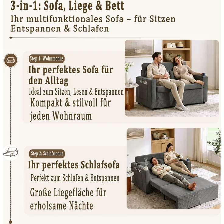 ZUBALIYA Sofa mit USB - Anschluss, für Wohnzimmer und Apartments, mit stabilem Untergestell, für den täglichen Gebrauch, Blau – Bild 11