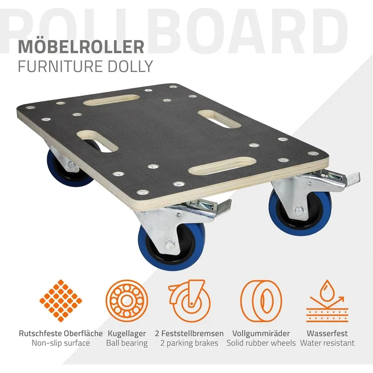 ECD Germany Möbelrolle Transportroller mit Siebdruckplatte, Möbel-Transport Transporthilfe, (1-St), Rollbrett Rollwagen Transportwagen Lastenroller Möbelhund Anthrazit – Bild 2