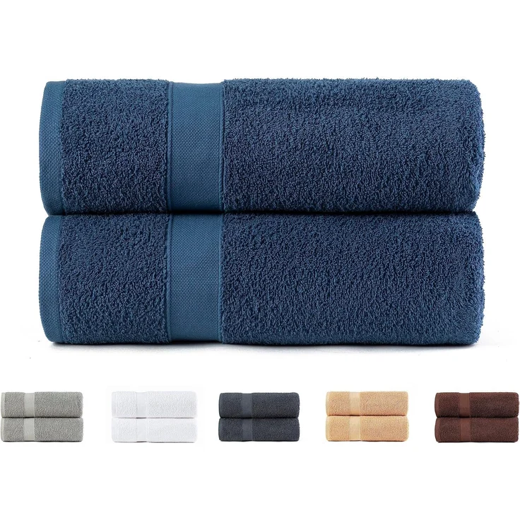 Todocama 2 große Badetücher, 100% Baumwolle, 550 g/m², extra weich, sehr saugfähig und schnell trocknend, Maße 100x150 cm, Marineblau