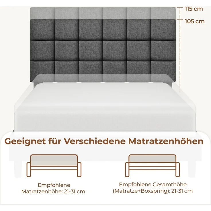 Yaheetech Polsterbett, 160x200 cm, mit höhenverstellbarem Kopfteil und Lattenrost, Dunkelgrau – Bild 8