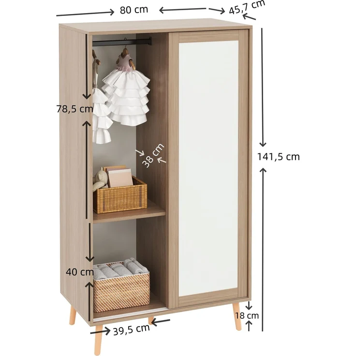 Kleiderschrank mit doppelten Schiebetüren, Kleiderstange, Ablageflächen, abriebfester Oberfläche, feuchtigkeitsbeständig – Bild 7