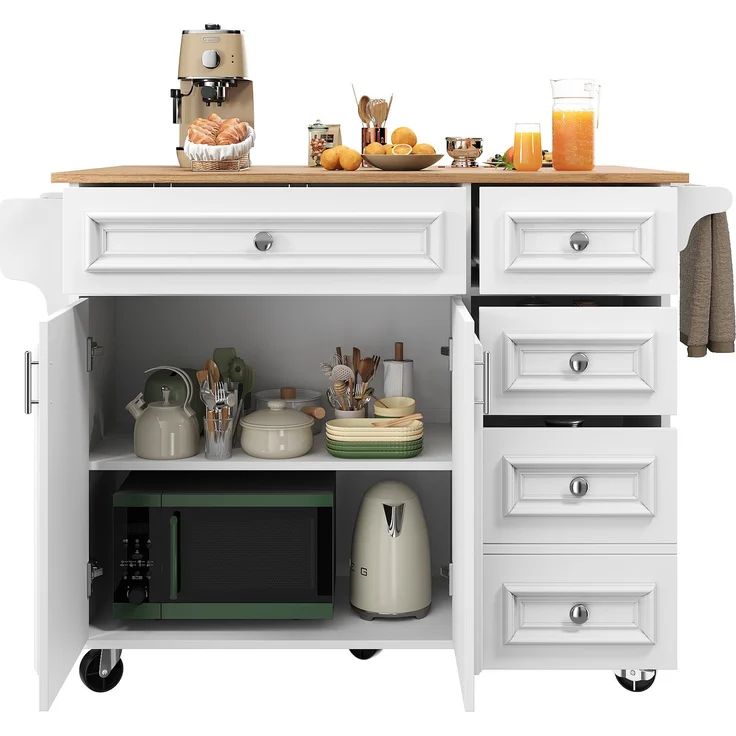 Abrihome Kücheninsel mit Stauraum 110x45-75x92 cm, Weiß – Bild 7