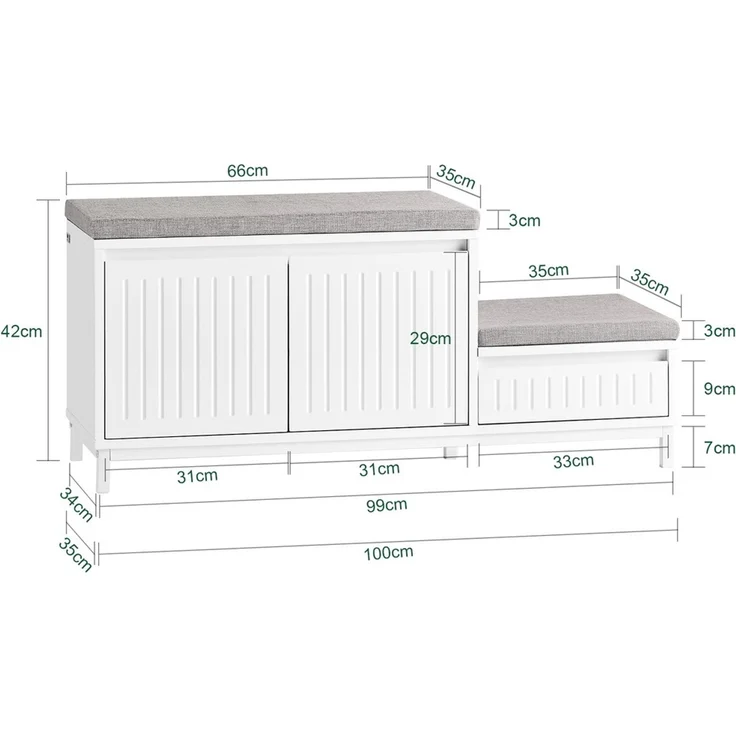 SoBuy FSR172-W Schuhbank, MDF, Lackiert, Weiß, 100 x 42 x 35 cm – Bild 3
