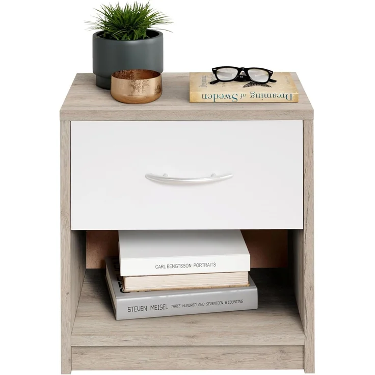 Polpower 'Pepe' Nachttisch, San Remo Optik/weiß, mit 1 Schublade, 39 x 41 x 28 cm – Bild 1