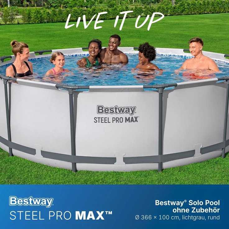 Steel Pro MAX™ Solo Pool ohne Zubehör Ø 366 x 100 cm, lichtgrau, rund – Bild 2