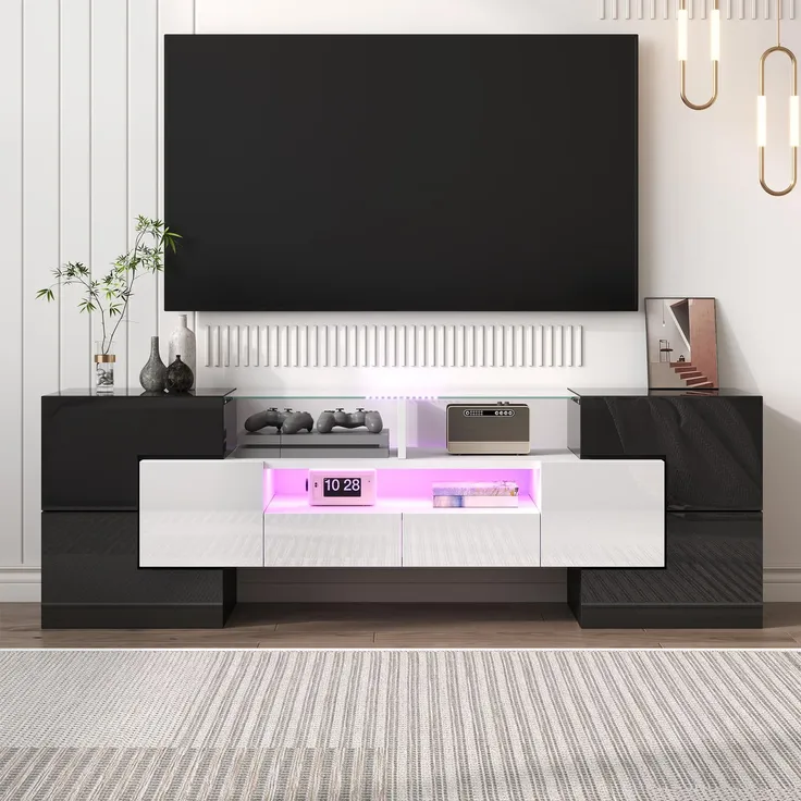 Lowboard, 145/30/51 cm, TV-Schrank, Fernsehtisch, Fernsehschrank für Wohnzimmer, stehend, glänzend