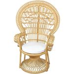 Pfauenthron aus Rattan beigefarben mit Kissen