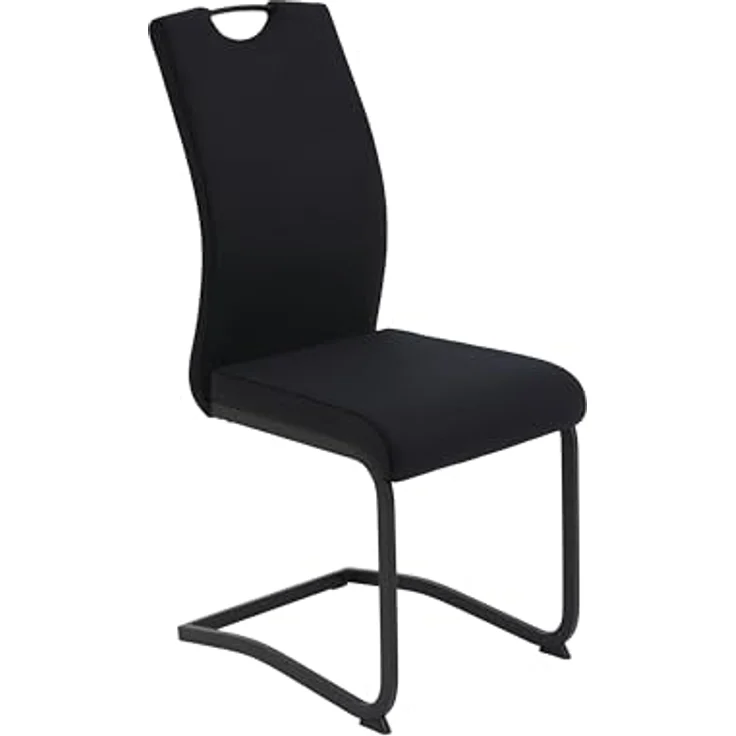 Hela Tische, 2er Set Esszimmerstuhl Freischwinger Riga, Bezug Samt Cordoptik Schwarz, Vierkant Schwinger-Gestell, Lehne mit Griff, 120kg belastbar – Bild 6