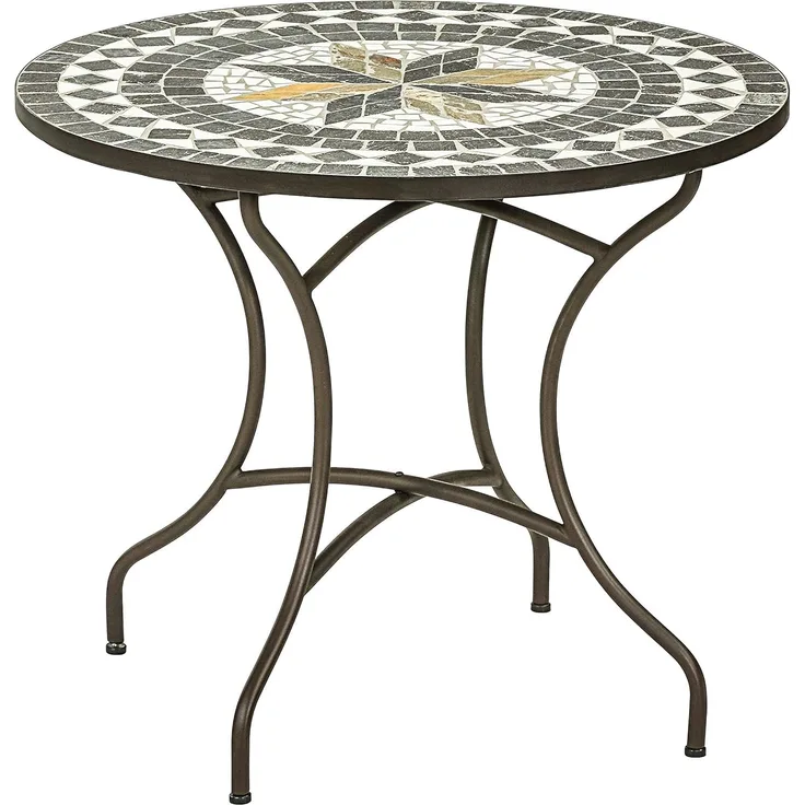 Dehner Gartentisch Diana, Ø 90 cm, Höhe 75 cm, Metall, mosaikoptik, braun/grau/weiß