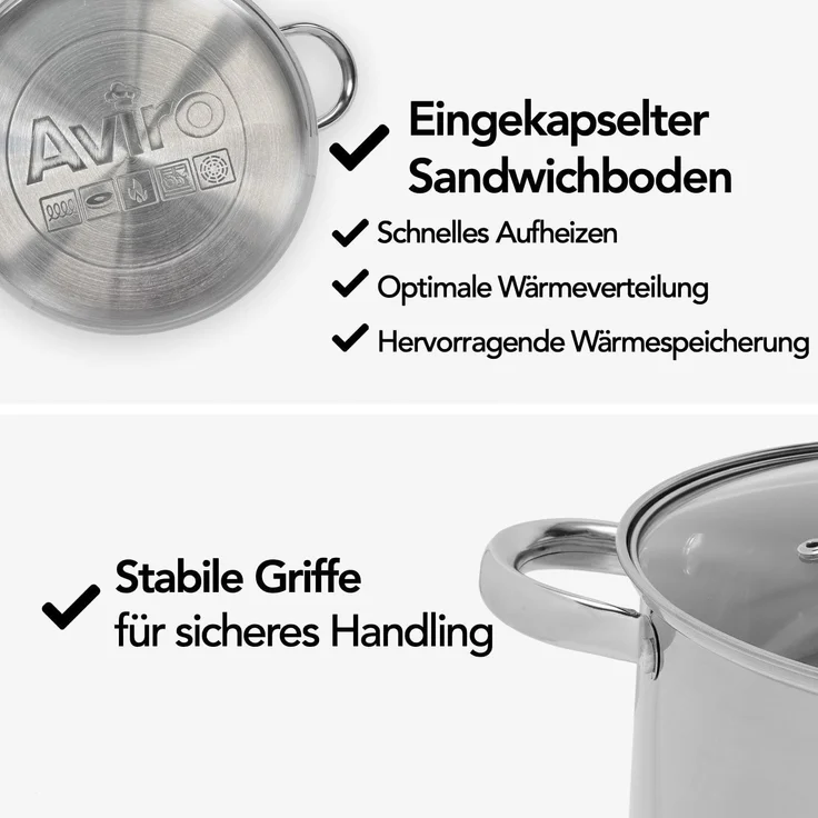 Brixy Suppentopf Stampftopf - Glasdeckel - 16,5L - 30 CM - Induktion Gas Keramik - Spülmaschinenfest - Edelstahl – Bild 4