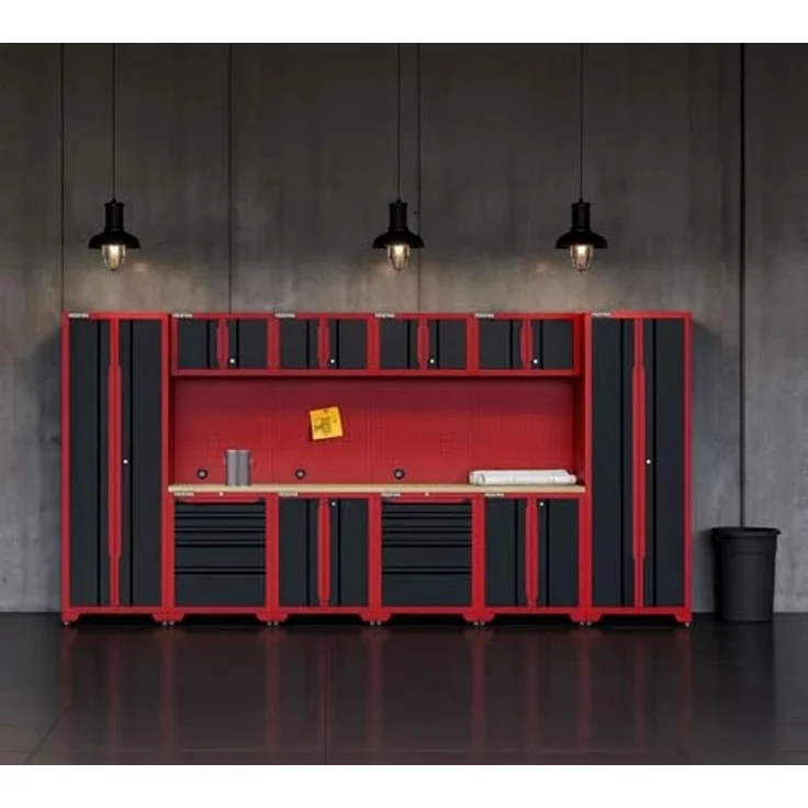 Feistos Werkstatteinrichtung "Juno 11", schwarz/rot, 396 x 46 x 198 cm (B x T x H),2 Hochschränke – Bild 2