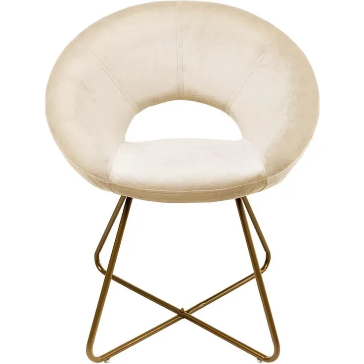 HOME DELUXE - Esszimmerstühle Samt SELESA inkl. Tisch MASEI - Farbe: Beige, Bezug: Samtstoff, Gestell: Gold, pulverbeschichet, max. 120 kg I Rundsessel, Küchenstuhl Polsterstuhl