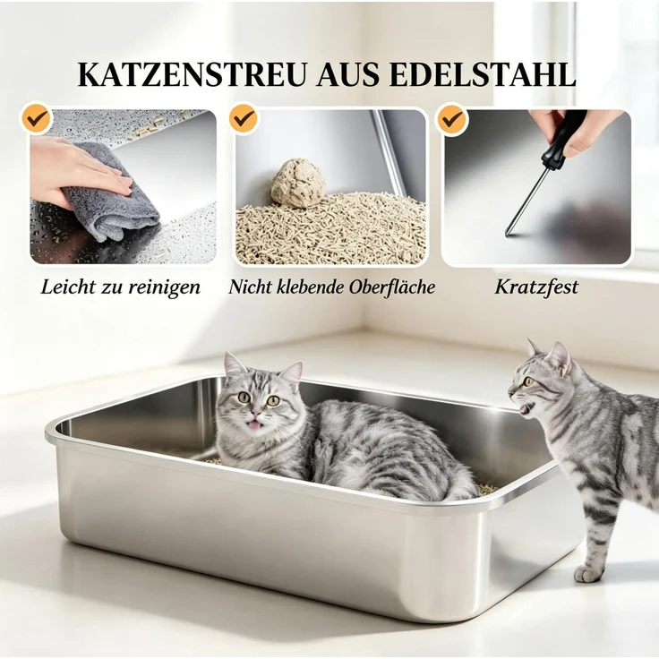 Geschlossene Katzentoilette 70 x 50 x 46,5 cm mit Edelstahlschale und Klappdeckel – Bild 4