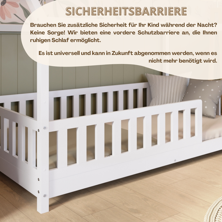 Crazy Pine 'Crazy Blanco' Hausbett mit Rausfallschutz, Skandinavisches Design, Naturholz, Weiß, 80x160 cm, mit Höhenverstellbaren Beinen – Bild 7