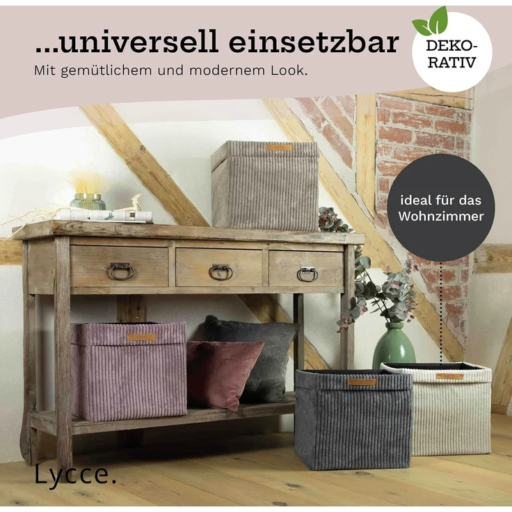 Lycce Regalkorb Kallax Boxen Cord 4er Set grau, Aufbewahrungsbox faltbar 33x33x31cm (4 St) – Bild 6