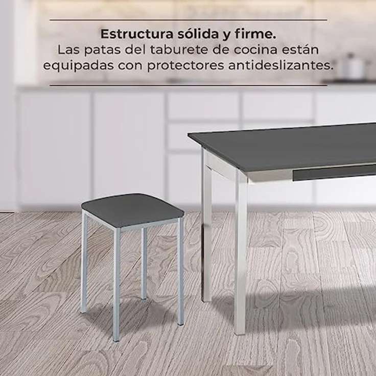 ASTIMESA Gepolsterter Küchenhocker, solide und Feste Struktur, Aluminiumgestell und Sitz aus Kunstleder, Farbe des Sitzes: Graphit, Lieferumfang: 2 Stück, Maße: 35 x 35 x 45 cm – Bild 4