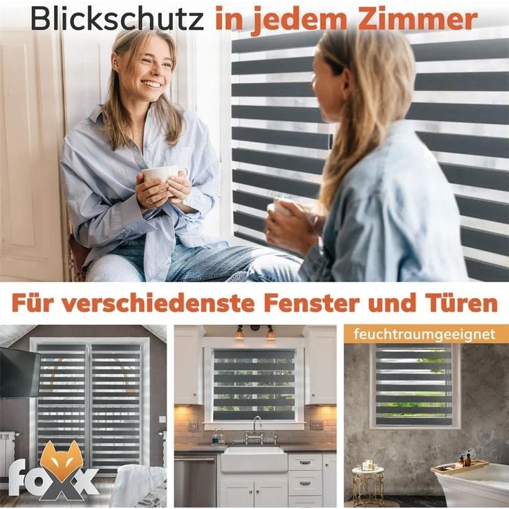 Doppelrollo Klemmfix ohne Bohren weiß 95x140 cm [Stoffbreite 91cm] Duo Rollo für Fenster/Türen Gardine Zebrarollo - Breite (cm): 95, Farbe: Weiss , Höhe (cm): 140 – Bild 2