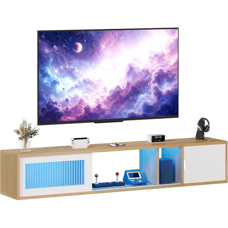 YITAHOME 148 cm Schwebender TV-Schrank für Fernseher bis 65 Zoll mit 7 RGB LED 22 Mode Lichter Unterhaltungszentrum mit Tür für Wohnzimmer und Schlafzimmer