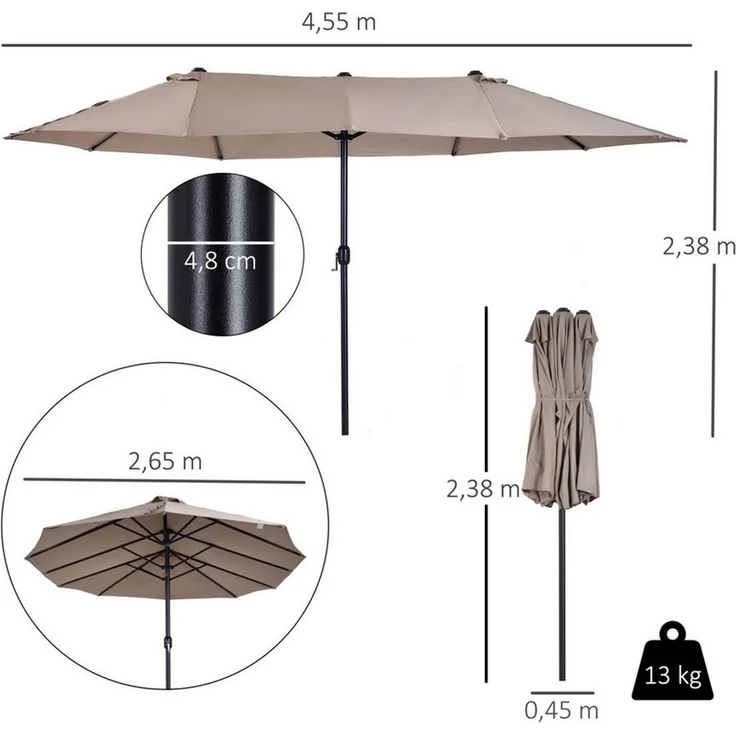 Outsunny Sonnenschirm Terrassenschirm mit Handkurbel, LxB: 460x270 cm, Doppelsonnenschirm, Gartenschirm, ohne Schirmständer – Bild 2