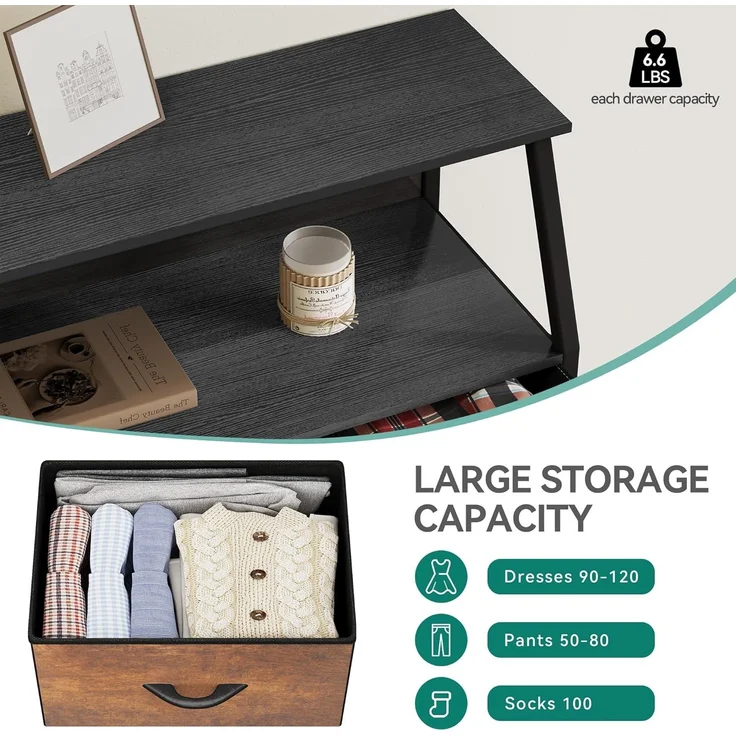 YITAHOME Kommode, Schrank, Aufbewahrungsschrank, 8 Schubladen aus Stoff mit Griffen, Aufbewahrungskommode, Gabardin aus verrottetem Holz – Bild 4