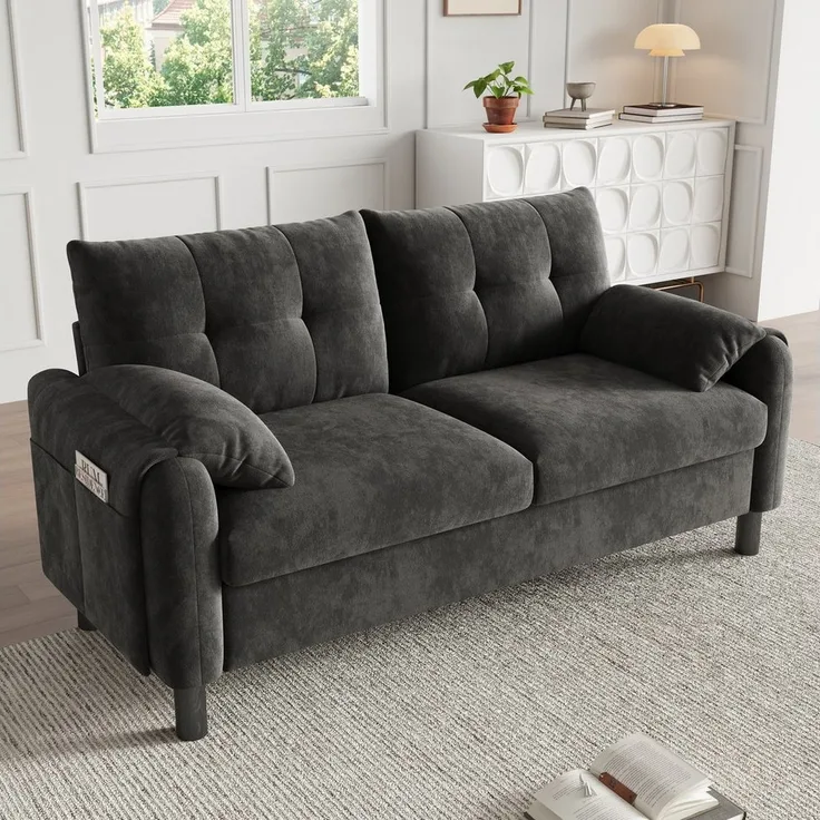 Merax 2-Sitzer Sofa aus Chenille-Stoff, Modulares-Sofa, Couch Doppelsofa im skandinavischen Design für Wohnzimmer/Schlafzimmer 1 Teile, Polstersofa mit Armlehne, dicken Kissen & Seitentaschen, 158x80x88.5cm