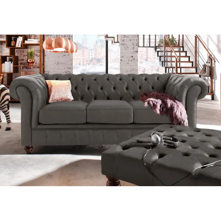 Home affaire Chesterfield-Sofa Chesterfield 3-Sitzer B/T/H: 198/89/74 cm, mit hochwertiger Knopfheftung, auch in Leder – Bild 2