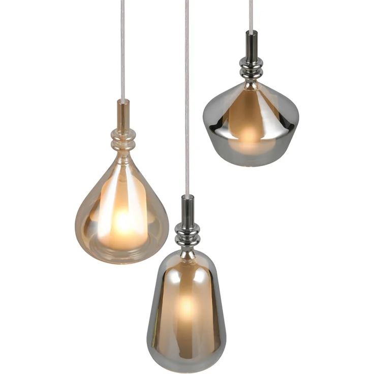 LED Cluster Pendelleuchte 3-flammig Glas Bernstein & Chrom verspiegelt, Ø 35cm – Bild 7