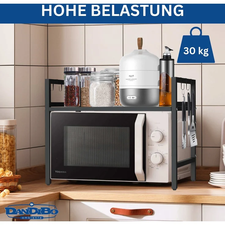 DanDiBo Verstellbares Mikrowellenregal 2 Stufig 40-64 cm Mikrowellen Regal 96613 Stehend Mikrowellenständer Küchenregal – Bild 4